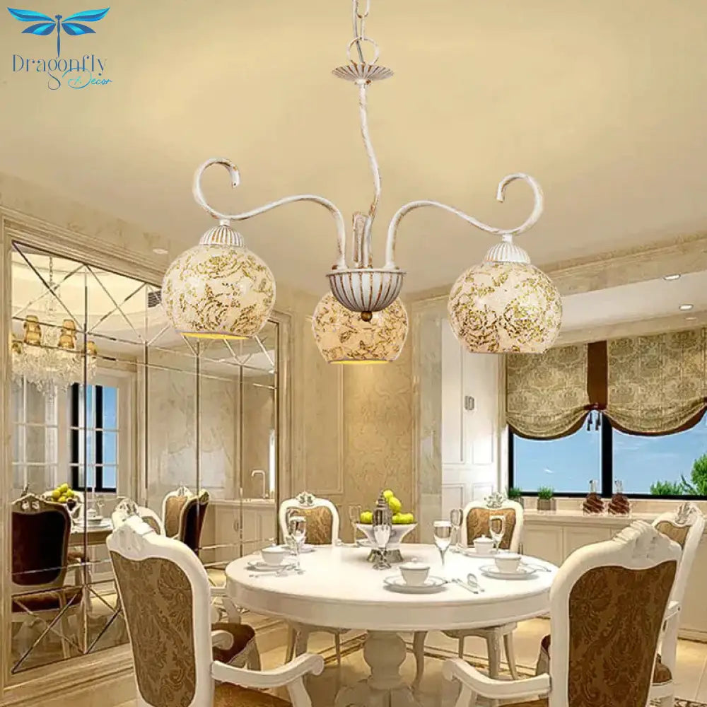 Globe Dining Room Ceiling Chandelier Traditional Frosted Glass 3 Light White Hanging Fixture
