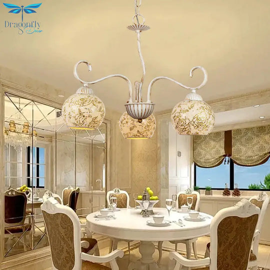 Globe Dining Room Ceiling Chandelier Traditional Frosted Glass 3 Light White Hanging Fixture