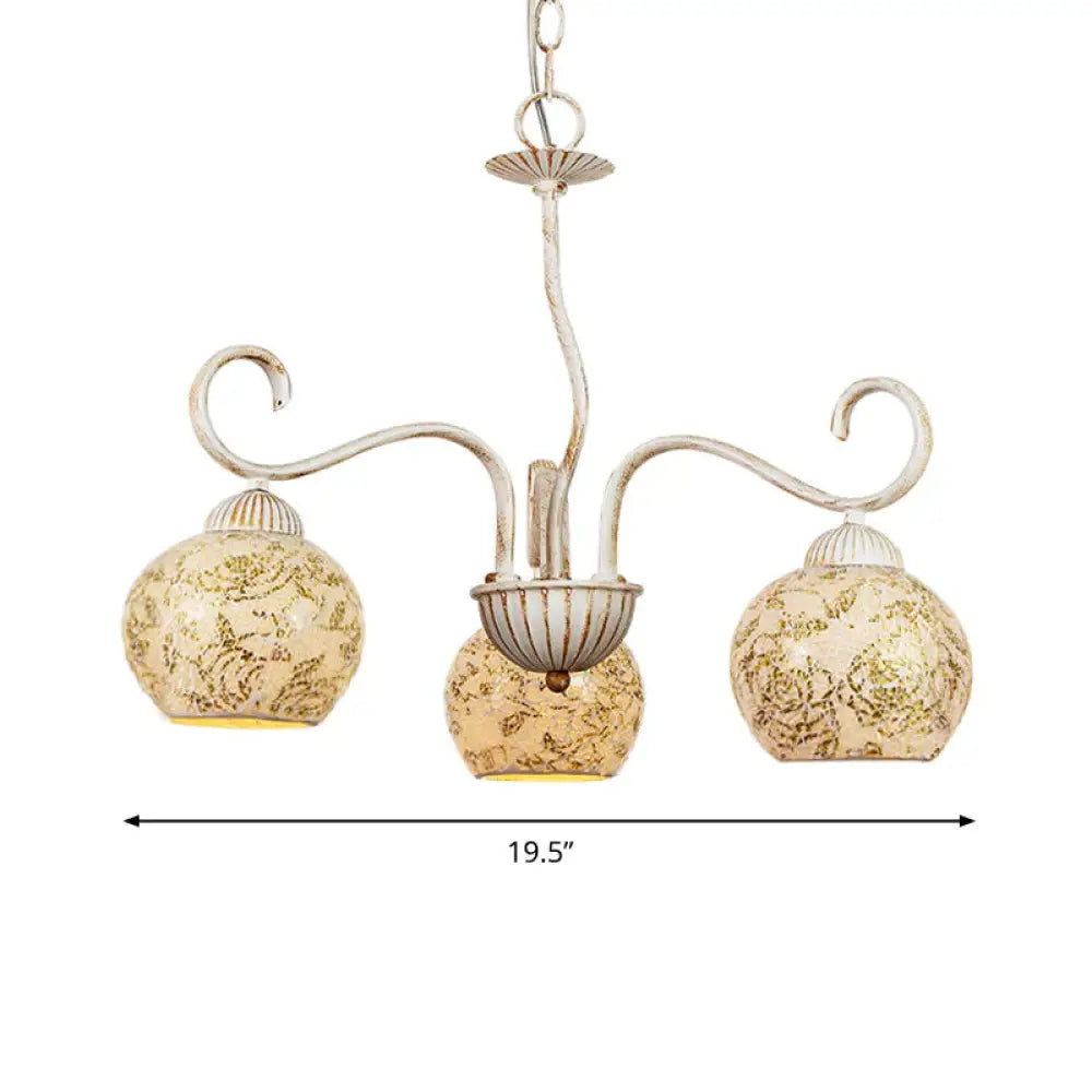 Globe Dining Room Ceiling Chandelier Traditional Frosted Glass 3 Light White Hanging Fixture
