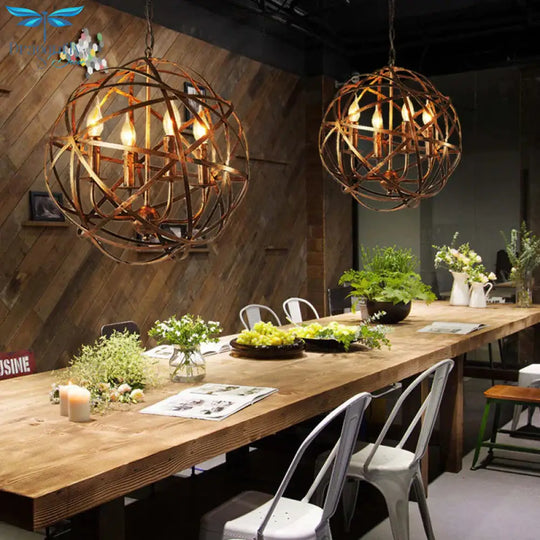 Globe Dining Room Hanging Light Traditional Metal 4 Lights Brass Ceiling Chandelier