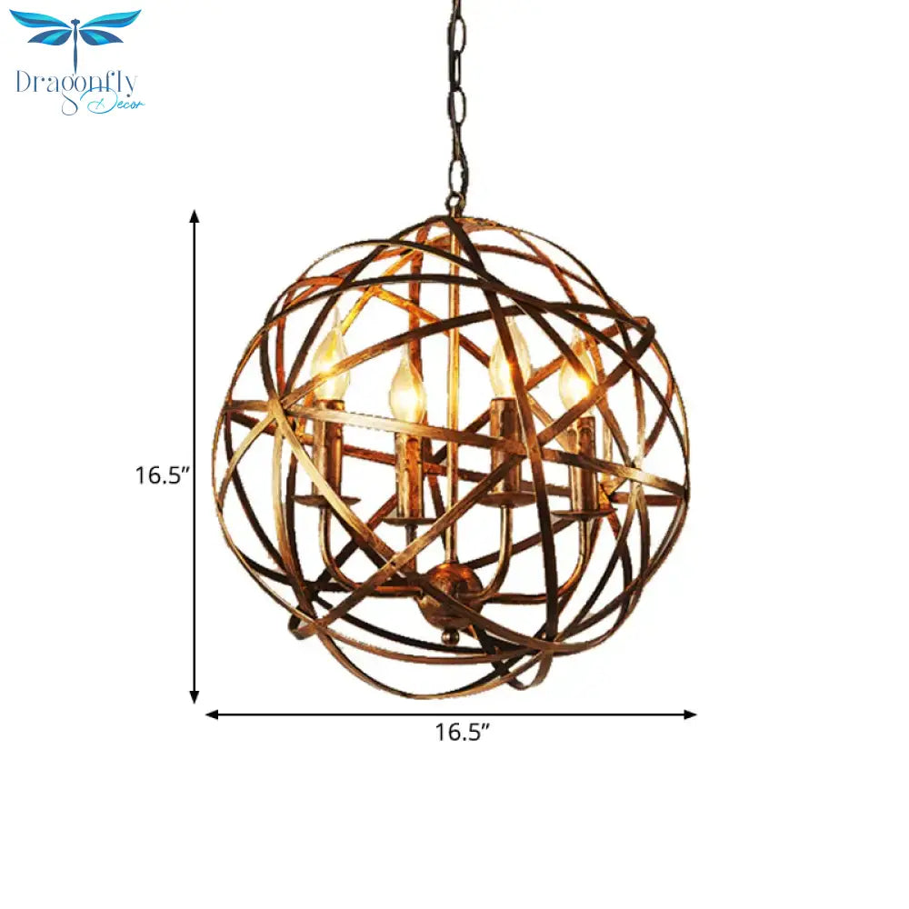 Globe Dining Room Hanging Light Traditional Metal 4 Lights Brass Ceiling Chandelier
