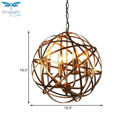 Globe Dining Room Hanging Light Traditional Metal 4 Lights Brass Ceiling Chandelier