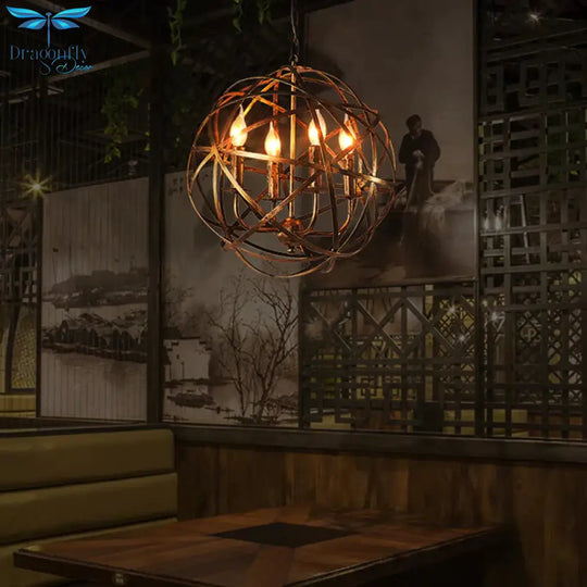 Globe Dining Room Hanging Light Traditional Metal 4 Lights Brass Ceiling Chandelier