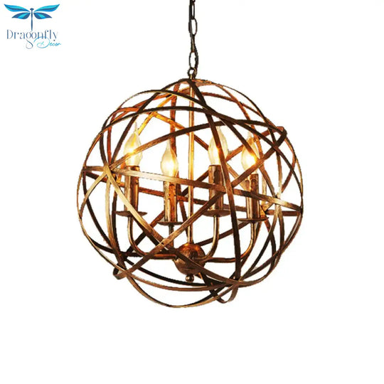 Globe Dining Room Hanging Light Traditional Metal 4 Lights Brass Ceiling Chandelier