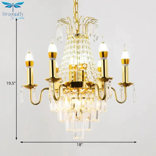 Gold 10 Lights Chandelier Lamp Traditional Metal Candelabra Hanging Light Fixture With Crystal