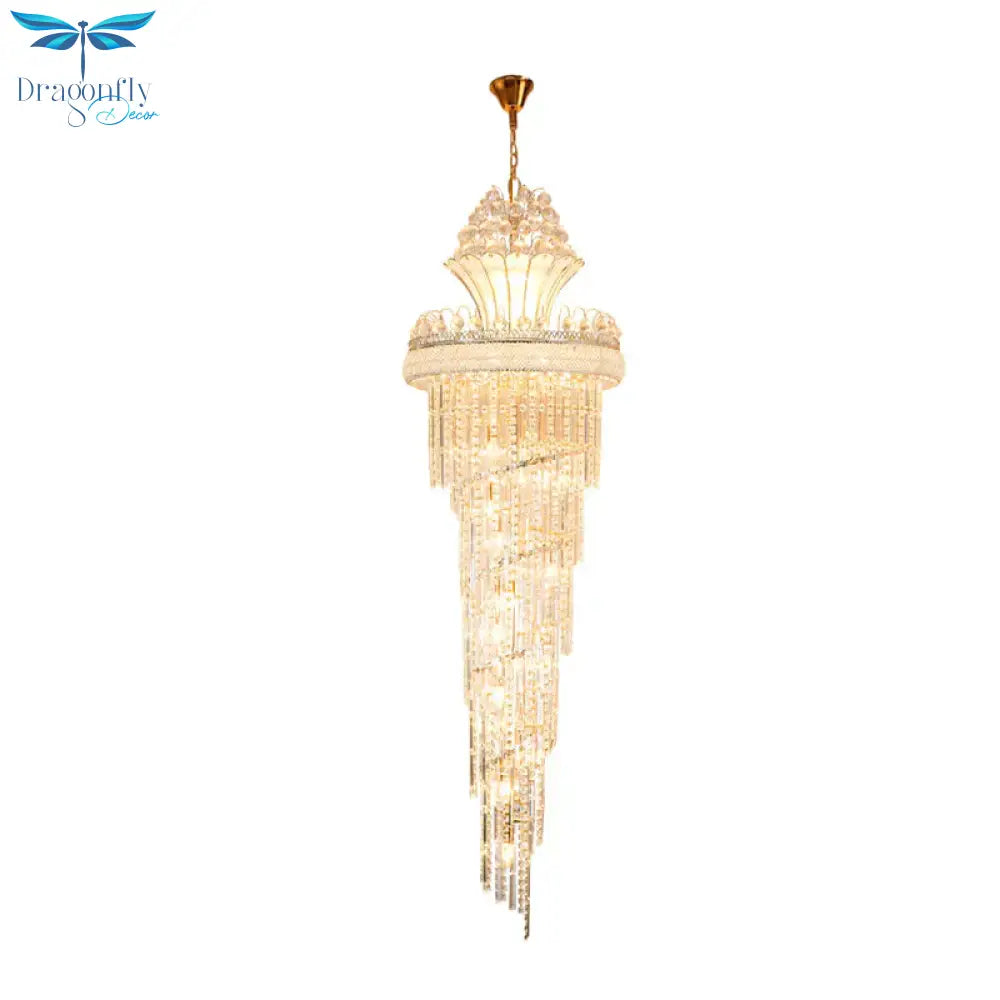Gold 12 Heads Chandelier Lighting Modern Crystal Beaded Spiral Pendant Light
