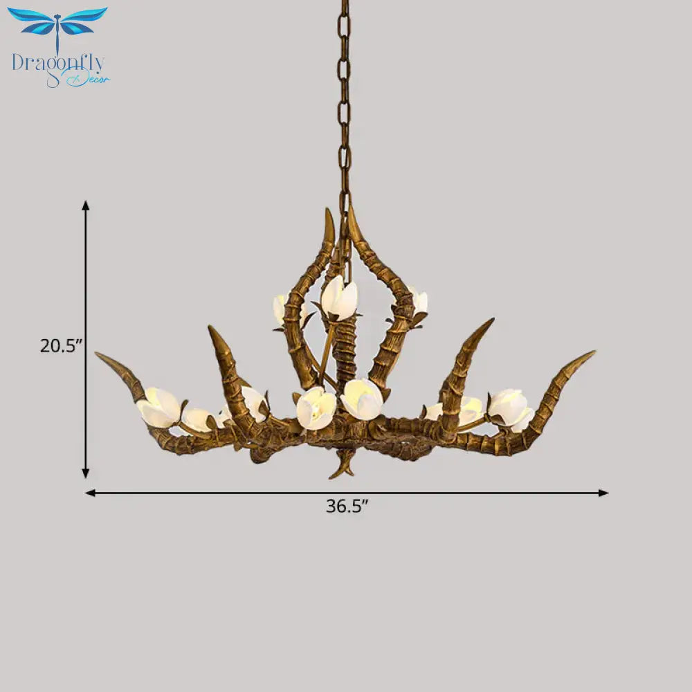 Gold 15 Bulbs Pendant Chandelier Tradition Resin Branch Suspension Hanging Light For Restaurant