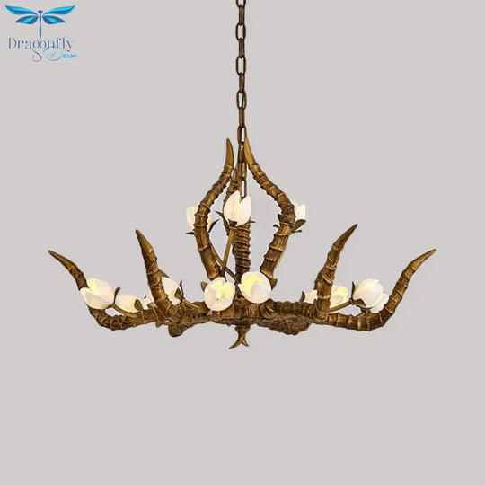 Gold 15 Bulbs Pendant Chandelier Tradition Resin Branch Suspension Hanging Light For Restaurant