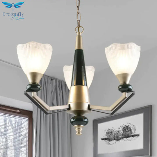 Gold 3/6 - Head Chandelier Pendant Light Antiqued Translucent Latticed Glass Cone Up Hanging Lamp