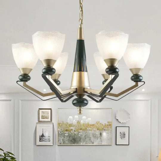 Gold 3/6 - Head Chandelier Pendant Light Antiqued Translucent Latticed Glass Cone Up Hanging Lamp
