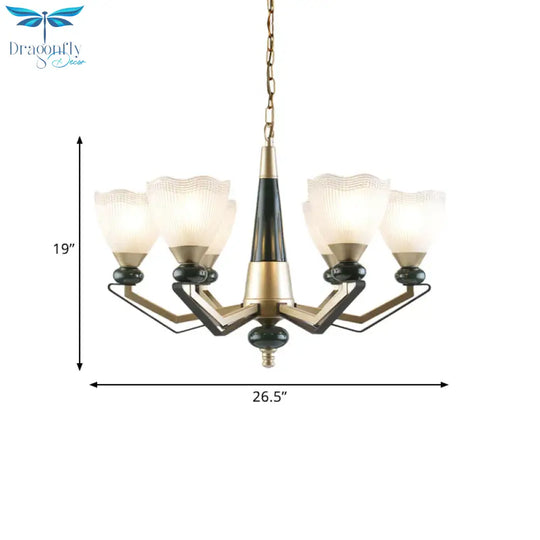 Gold 3/6 - Head Chandelier Pendant Light Antiqued Translucent Latticed Glass Cone Up Hanging Lamp