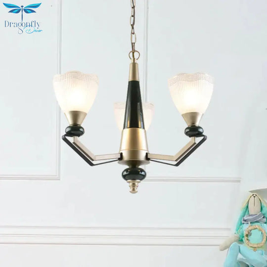 Gold 3/6 - Head Chandelier Pendant Light Antiqued Translucent Latticed Glass Cone Up Hanging Lamp