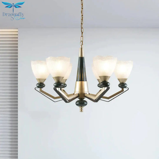 Gold 3/6 - Head Chandelier Pendant Light Antiqued Translucent Latticed Glass Cone Up Hanging Lamp