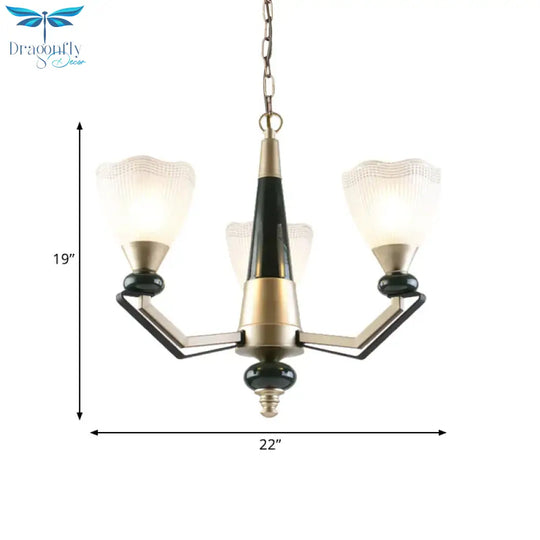 Gold 3/6 - Head Chandelier Pendant Light Antiqued Translucent Latticed Glass Cone Up Hanging Lamp