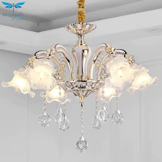 Gold 3/6 - Light Ceiling Chandelier Traditional Crystal Stand Suspension Lighting With Floral