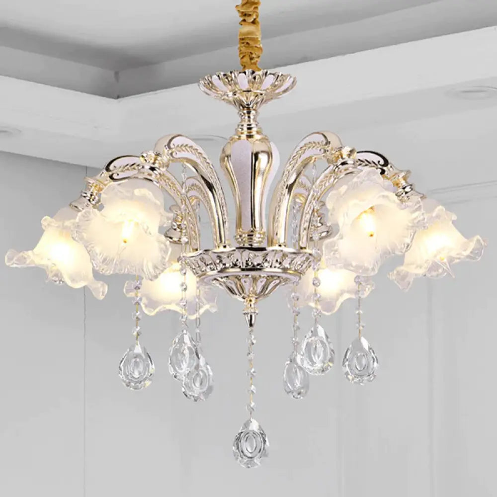 Gold 3/6 - Light Ceiling Chandelier Traditional Crystal Stand Suspension Lighting With Floral