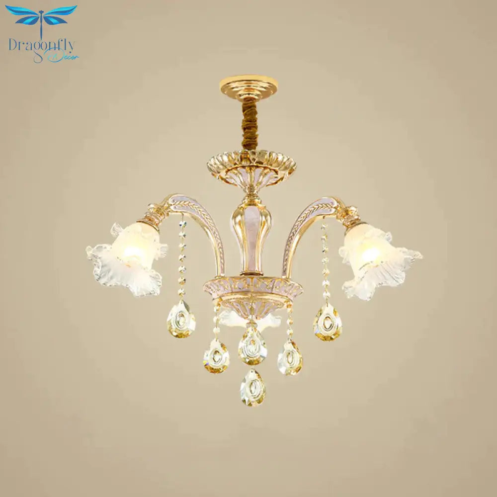 Gold 3/6 - Light Ceiling Chandelier Traditional Crystal Stand Suspension Lighting With Floral