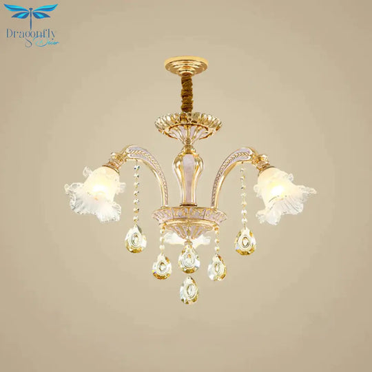 Gold 3/6 - Light Ceiling Chandelier Traditional Crystal Stand Suspension Lighting With Floral