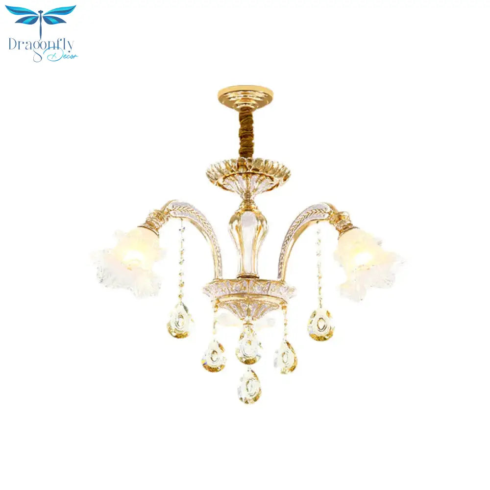 Gold 3/6 - Light Ceiling Chandelier Traditional Crystal Stand Suspension Lighting With Floral