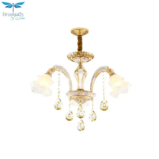 Gold 3/6 - Light Ceiling Chandelier Traditional Crystal Stand Suspension Lighting With Floral