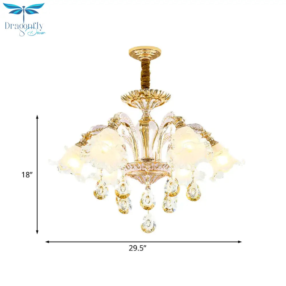 Gold 3/6 - Light Ceiling Chandelier Traditional Crystal Stand Suspension Lighting With Floral