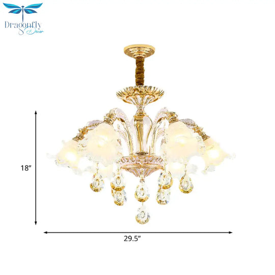 Gold 3/6 - Light Ceiling Chandelier Traditional Crystal Stand Suspension Lighting With Floral