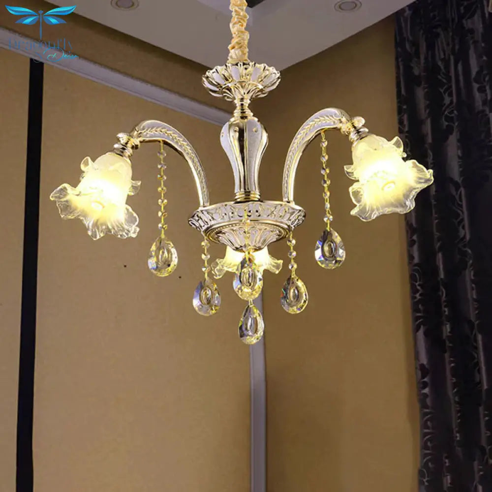 Gold 3/6 - Light Ceiling Chandelier Traditional Crystal Stand Suspension Lighting With Floral