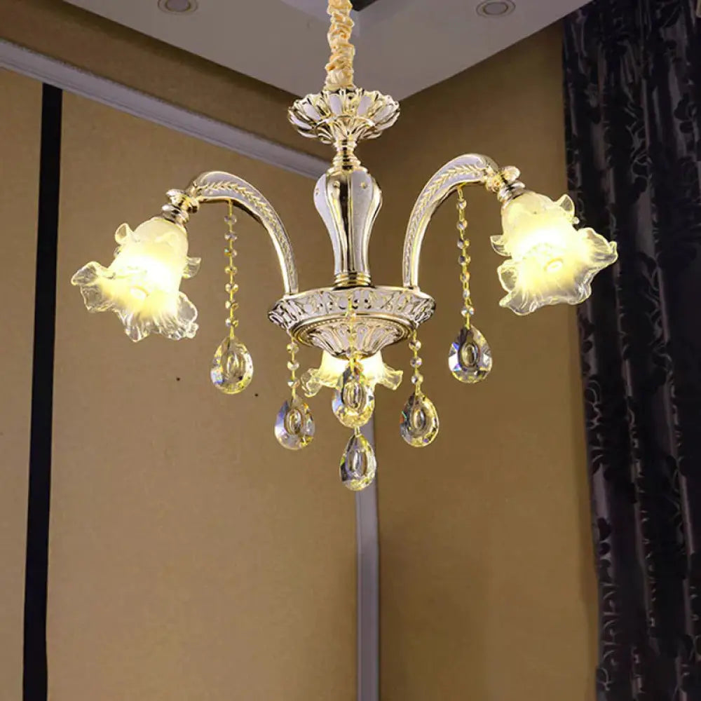 Gold 3/6 - Light Ceiling Chandelier Traditional Crystal Stand Suspension Lighting With Floral