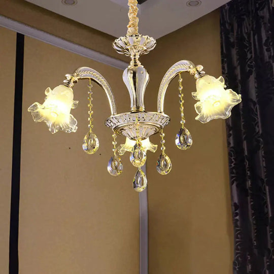 Gold 3/6 - Light Ceiling Chandelier Traditional Crystal Stand Suspension Lighting With Floral