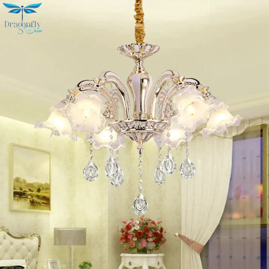 Gold 3/6 - Light Ceiling Chandelier Traditional Crystal Stand Suspension Lighting With Floral