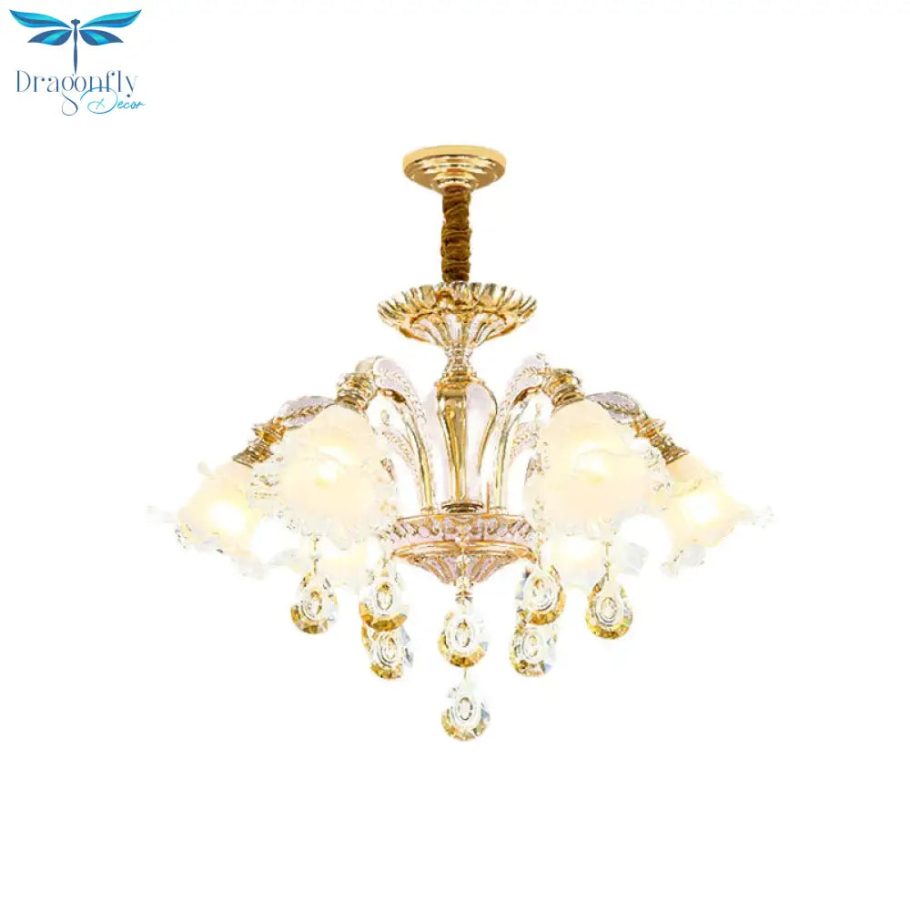 Gold 3/6 - Light Ceiling Chandelier Traditional Crystal Stand Suspension Lighting With Floral