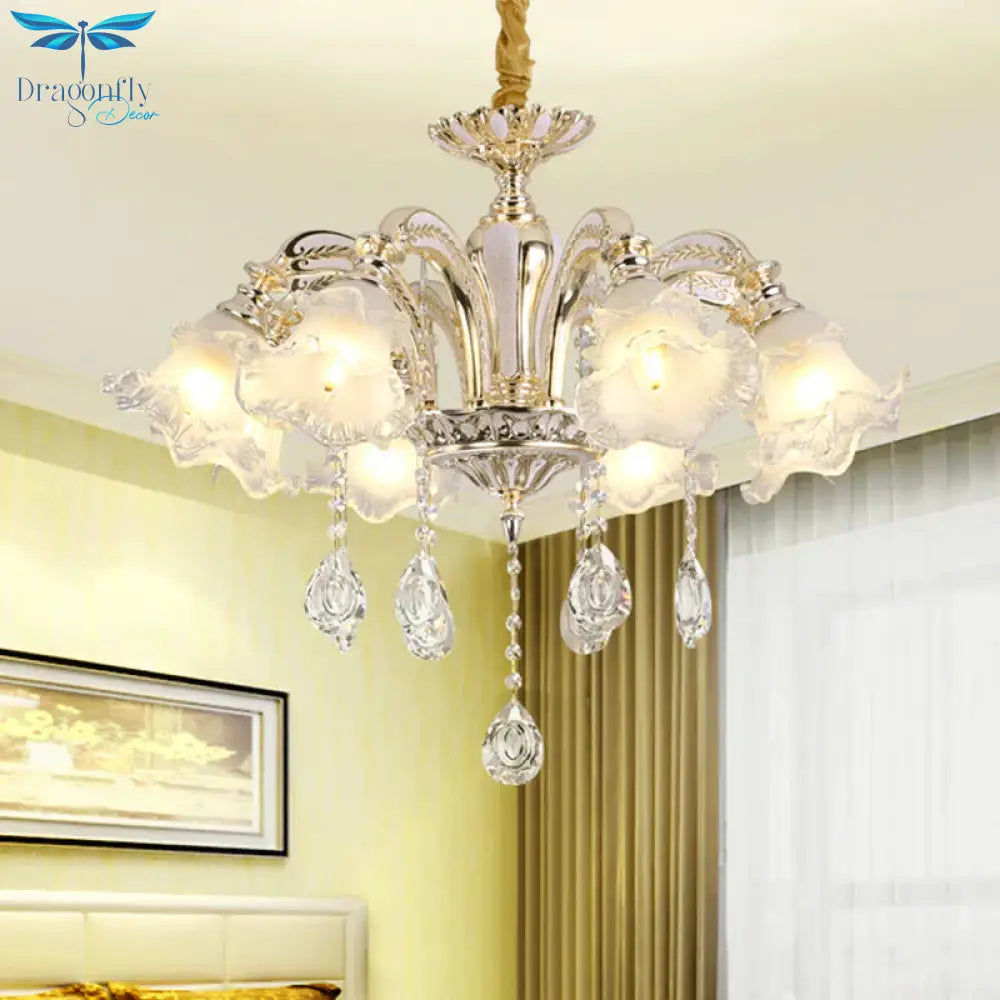 Gold 3/6 - Light Ceiling Chandelier Traditional Crystal Stand Suspension Lighting With Floral