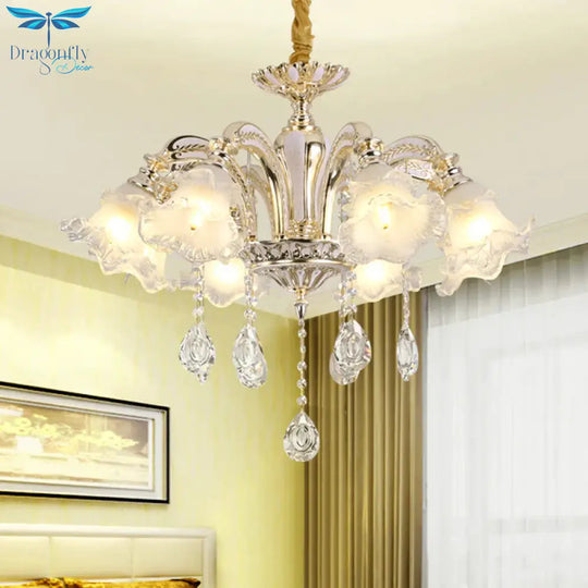Gold 3/6 - Light Ceiling Chandelier Traditional Crystal Stand Suspension Lighting With Floral