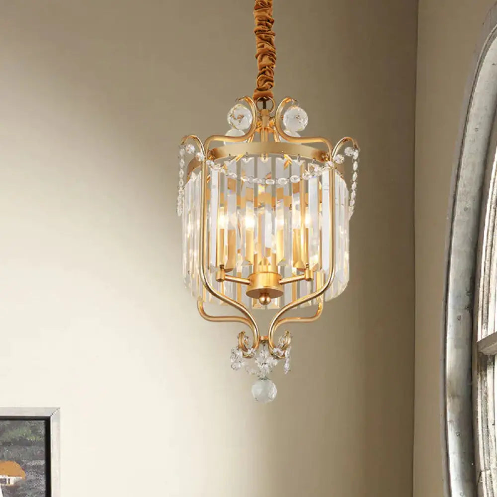 Gold 3 Lights Chandelier Lamp Simple Crystal Candle - Style Pendant Light Fixture For Living Room