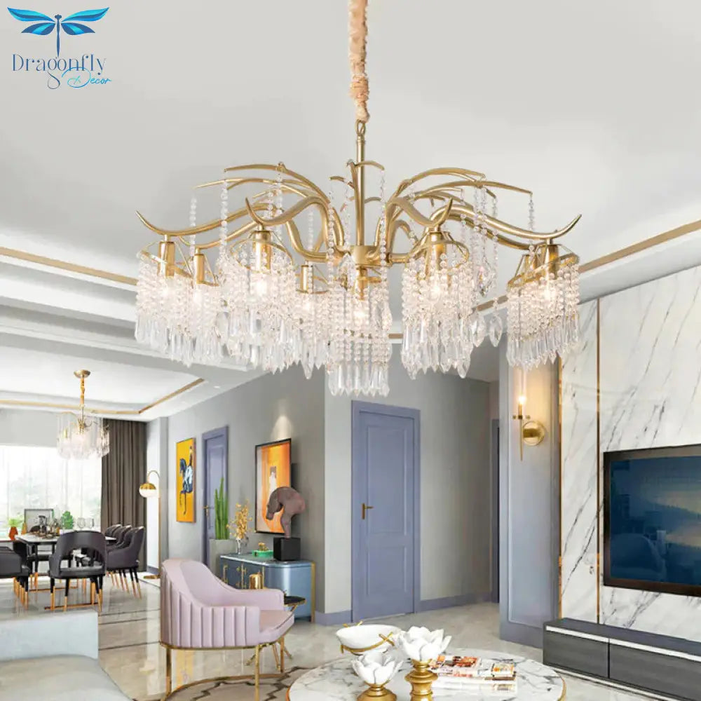 Gold 4/7/9 Lights Chandelier Lighting Fixture Simple Crystal Round Suspension Lamp For Living Room