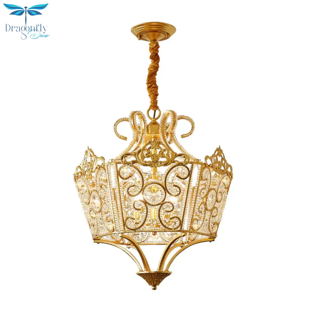 Gold 5 Lights Chandelier Light Fixture Country Crystal Wire Frame Pendant Lamp For Bedroom