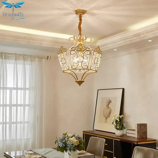 Gold 5 Lights Chandelier Light Fixture Country Crystal Wire Frame Pendant Lamp For Bedroom