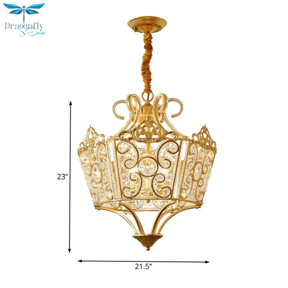 Gold 5 Lights Chandelier Light Fixture Country Crystal Wire Frame Pendant Lamp For Bedroom