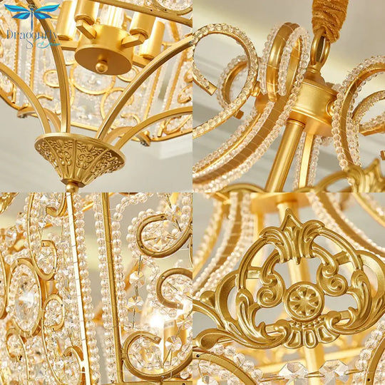 Gold 5 Lights Chandelier Light Fixture Country Crystal Wire Frame Pendant Lamp For Bedroom