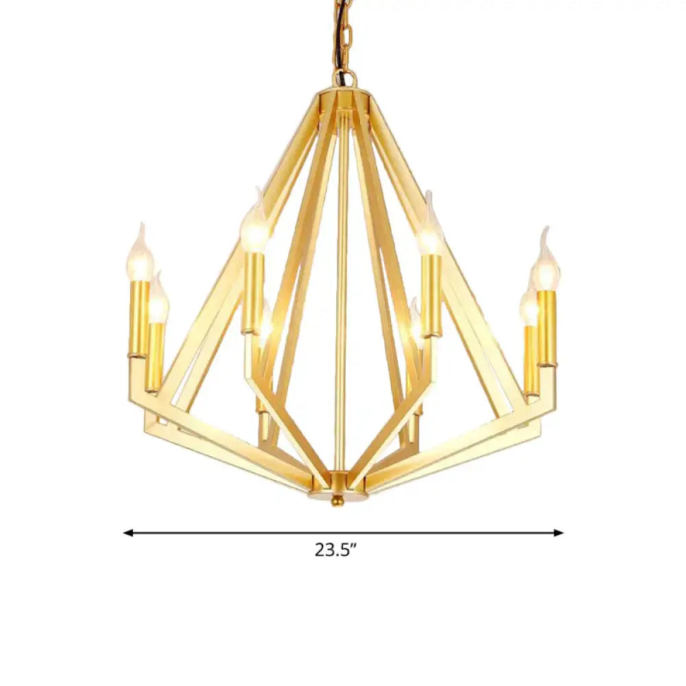 Gold 8 Lights Chandelier Light Fixture Traditional Metal Geometric Pendant Lamp For Living Room