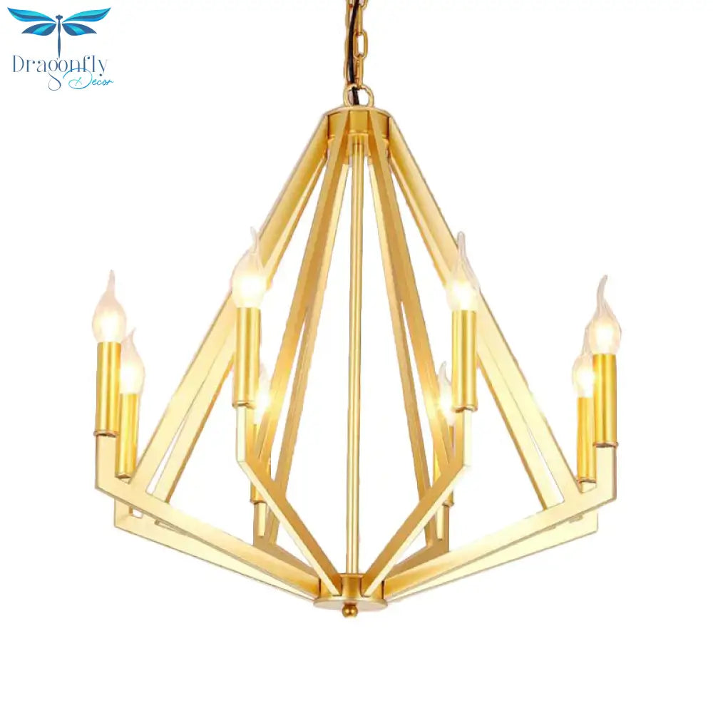 Gold 8 Lights Chandelier Light Fixture Traditional Metal Geometric Pendant Lamp For Living Room