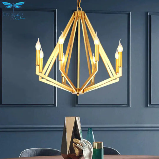 Gold 8 Lights Chandelier Light Fixture Traditional Metal Geometric Pendant Lamp For Living Room