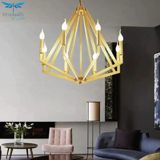Gold 8 Lights Chandelier Light Fixture Traditional Metal Geometric Pendant Lamp For Living Room
