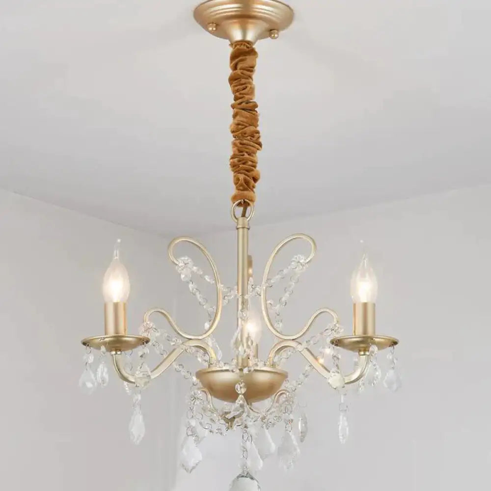 Gold Armed Chandelier Lighting Traditionary 3 Heads Metal Pendant Light Fixture For Dining Room
