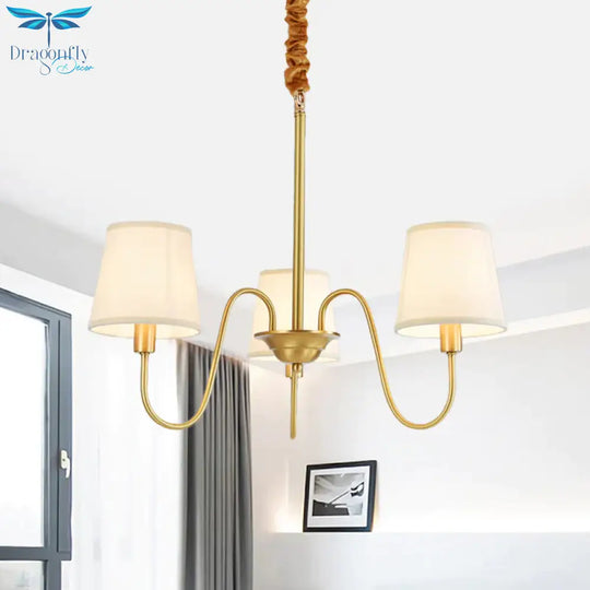 Gold Barrel Pendant Chandelier Colonial Fabric 3/5/8 Bulbs Living Room Ceiling Light With Gooseneck
