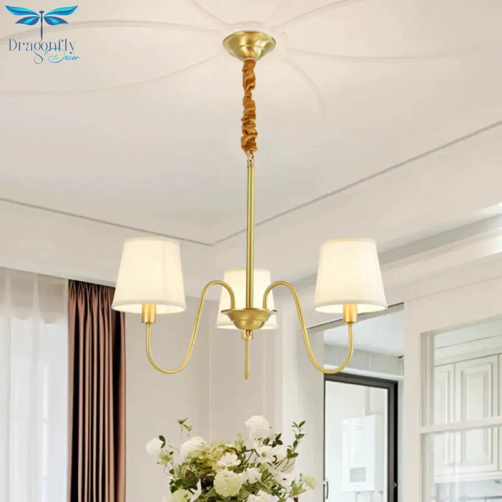 Gold Barrel Pendant Chandelier Colonial Fabric 3/5/8 Bulbs Living Room Ceiling Light With Gooseneck