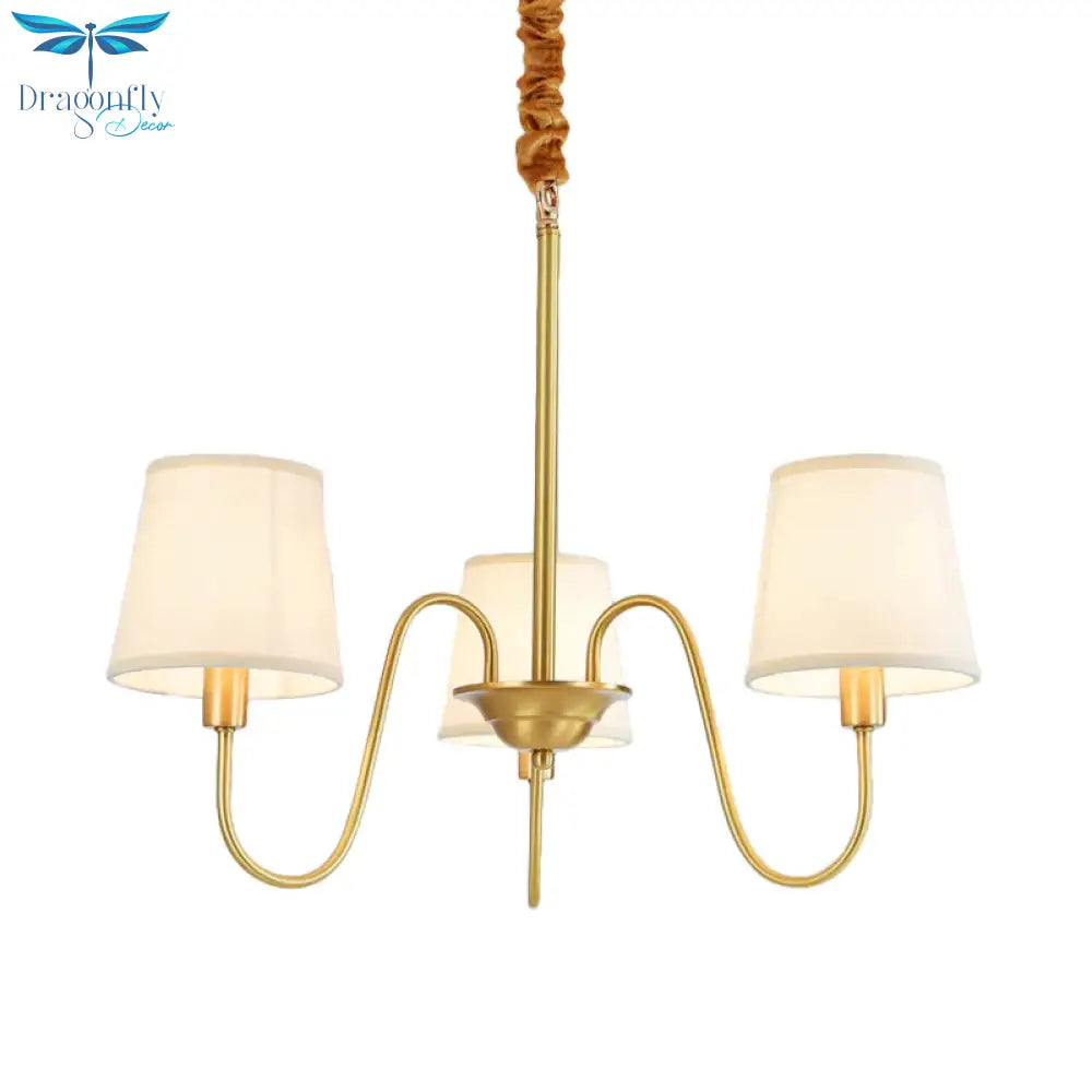 Gold Barrel Pendant Chandelier Colonial Fabric 3/5/8 Bulbs Living Room Ceiling Light With Gooseneck