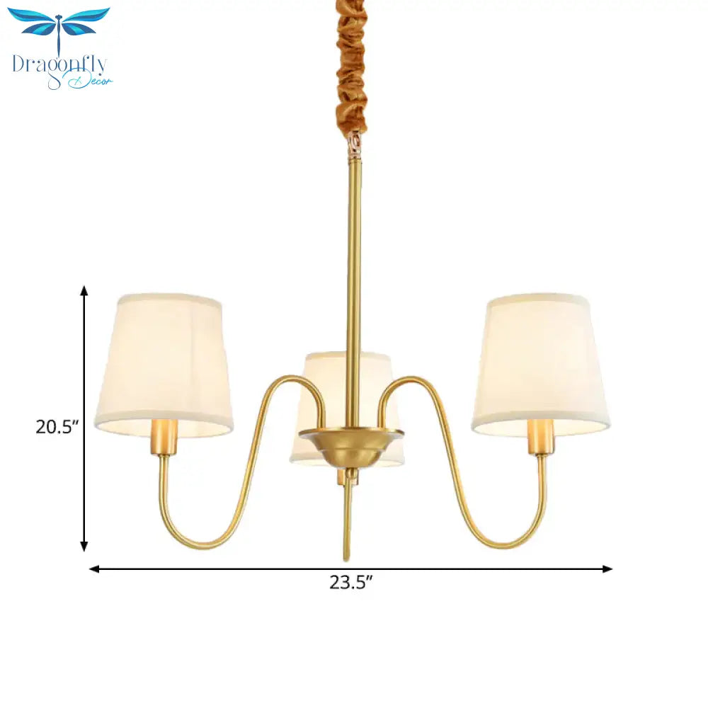 Gold Barrel Pendant Chandelier Colonial Fabric 3/5/8 Bulbs Living Room Ceiling Light With Gooseneck