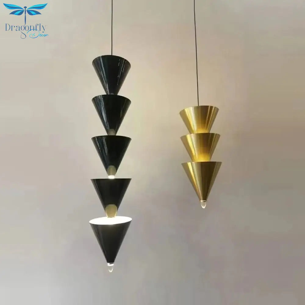 Gold Black Cone Led Pendant Lamp Living Room Bedroom Hall Shop Atmosphere Hanging Light Fixtures