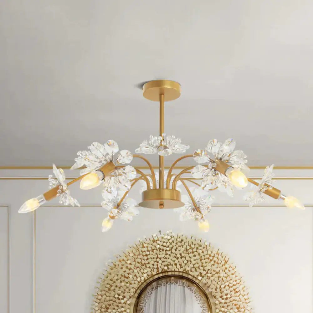 Gold Blossom Hanging Light Kit Postmodern 7 Heads Crystal Chandelier Pendant / B
